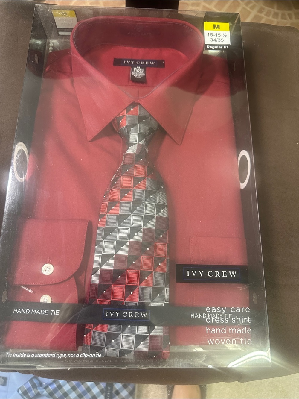 Ivy Crew Men's Red Dress Shirt with Coordinating Woven Tie